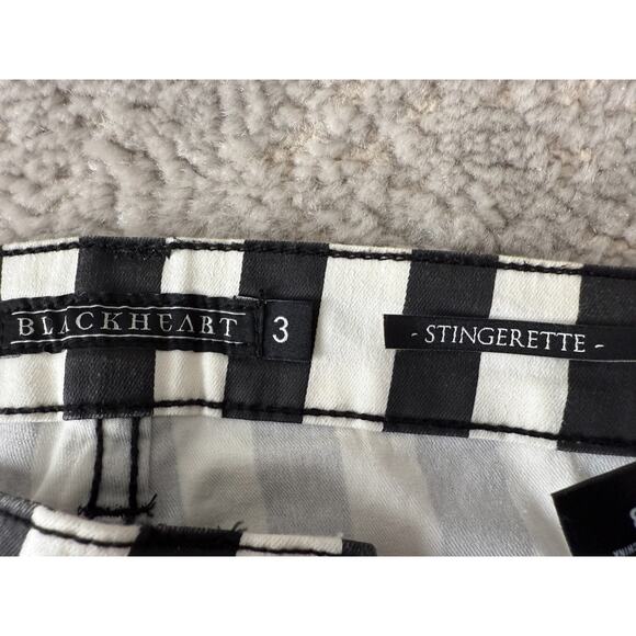 Blackheart Size 3 Stingerette Y2K Goth Emo Grunge Pants Black White Striped - Picture 9 of 12